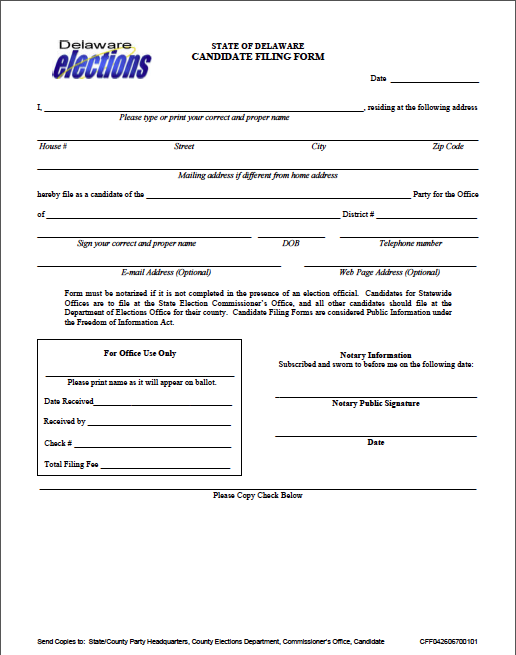 Ballot access requirements for political candidates in Delaware