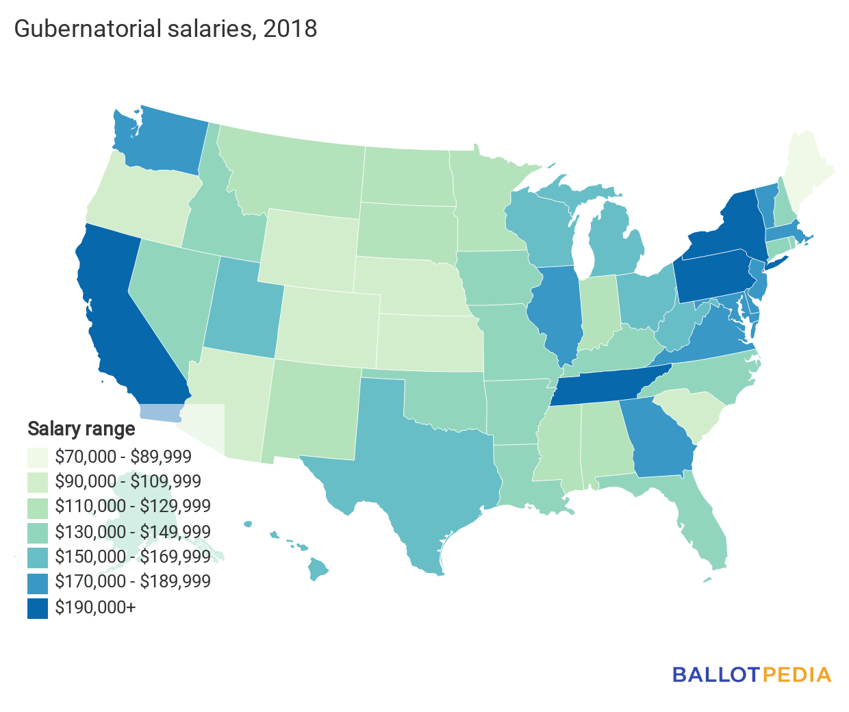 Map of gubernatorial salaries